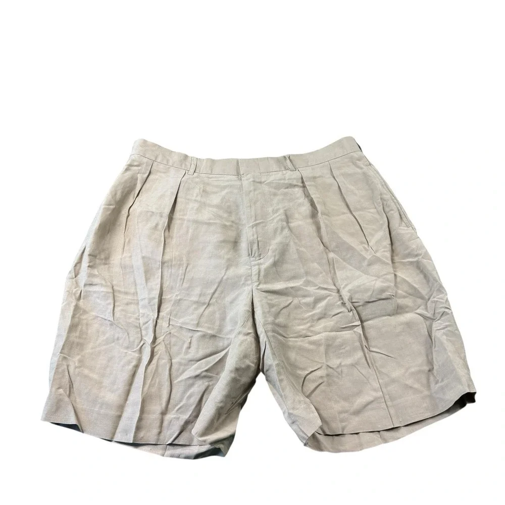 Polo Ralph Lauren Men Brown Linen Silk Vintage Chino Shorts Size 38 Pleated
